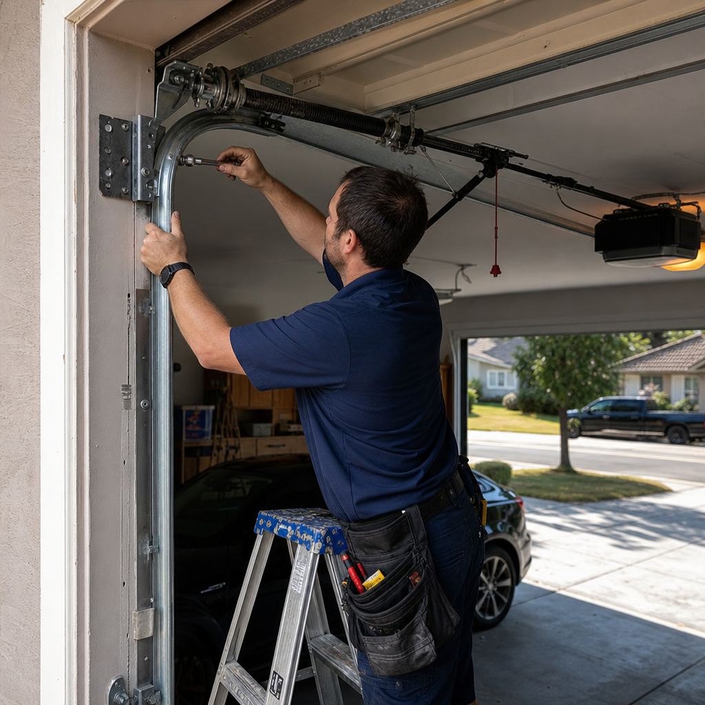 Technician performing professional garage door parts maintenance and repair in Jacksonville, FL